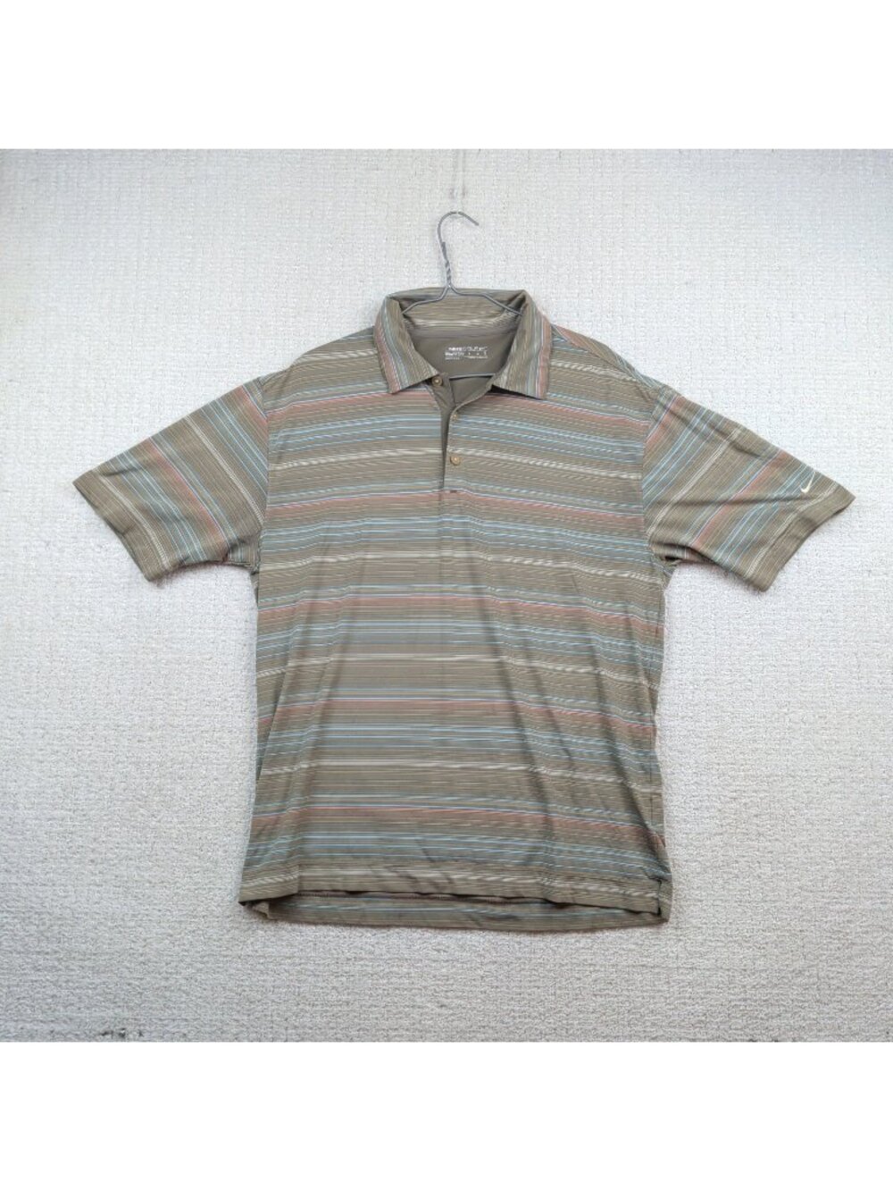 Nike Golf Polo Shirt Mens Sz L Brown / Blue Stripe Fit Dry Performance Preppy